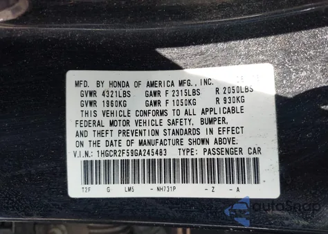 2016 Honda Accord Sport z USA, uszkodzony, nr VIN 1HGCR2F59GA245483